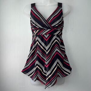 Y2K Bandolino Empire Waist Tank Top Size 12 Geometric Striped Babydoll Going Out